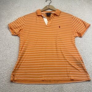 Ralph Lauren Golf Polo Shirt Womens M Orange Striped Classic Fit Short Sleeve